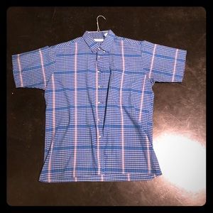 Teal Plaid short sleeved button down shirt.